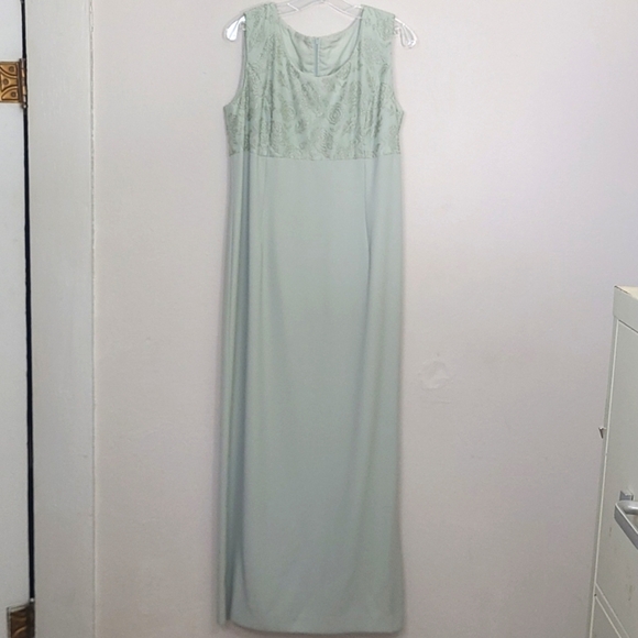 Formal Maxi Dress Matching Blazer Pastel Sea Foam Green Lace High Crew Neck - Picture 2 of 15
